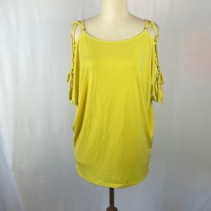 Express Yellow Short Sleeve Cold Shoulder Top w/Criss Cross Tie Sleeves - Size S